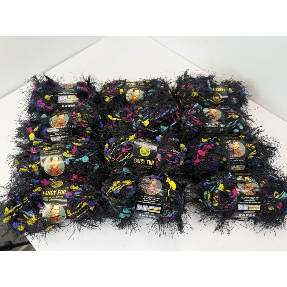 Lion Brand Fancy Fur Bold Black #253 1.76 oz 39yds Eyelash Lot Of 12 - 2 Dye Lot